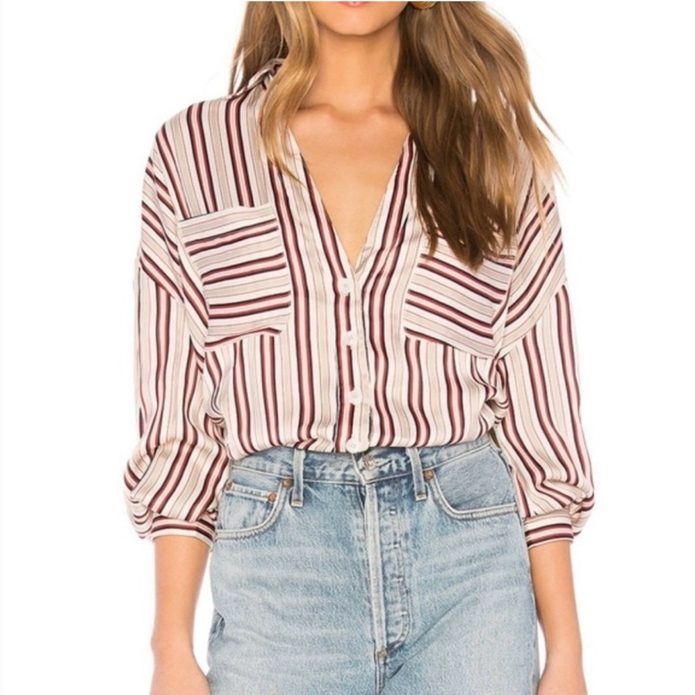 New Free People Mad About You Striped Button-Up Blouse Size M